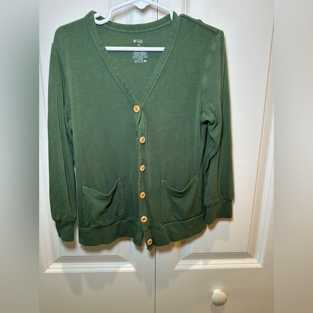 Kyte BABY Olive Green V-Neck Button Front Cardigan Size 5T